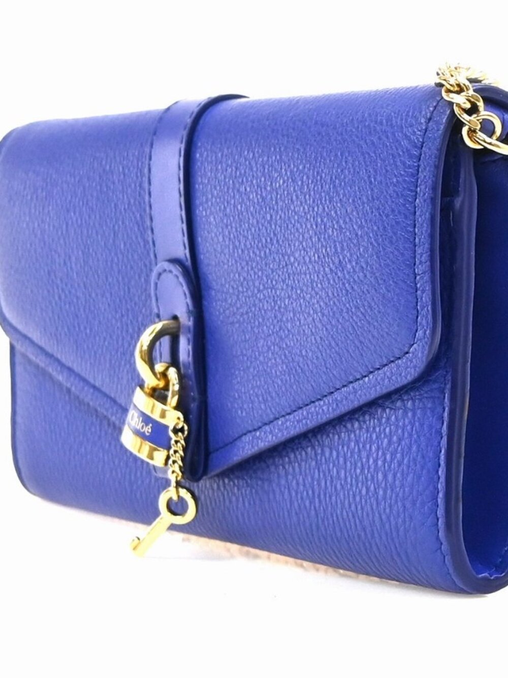 CHLOE Logo Aby Chain Shoulder Bifold Long Wallet Leather Blue GHW Spain 64MA495 - Picture 2 of 16